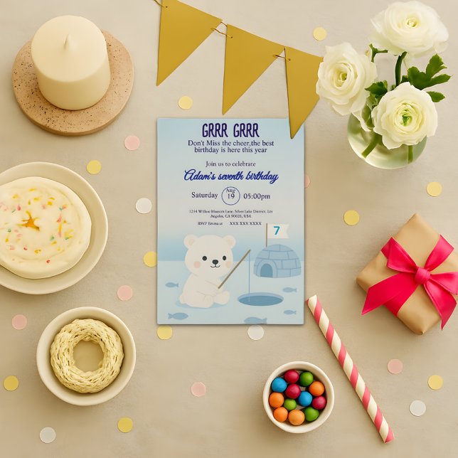 Anpassadets Polar Bear Birthday-inbjudan Inbjudningar (Skapare uppladdad)