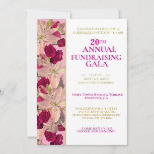 Anpassadets Rosa, Guld och Blommigt Fundising Gala Inbjudningar
