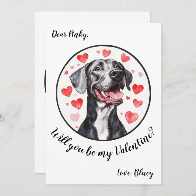 Anpassadets Valentinkort Great dane Julkort (Fram/baksida)