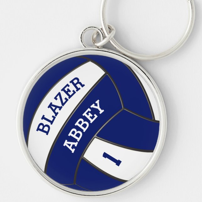 Anpassadevolleyboll Keychains din TEXT, FÄRG Rund Silverfärgad Nyckelring (Framsidan)