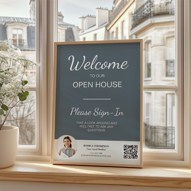 AnpassadPhoto Real Gods Open House-inloggningskod Reklamblad (CustomPhoto Real Estate Open House Sign In QR Code Flyer)
