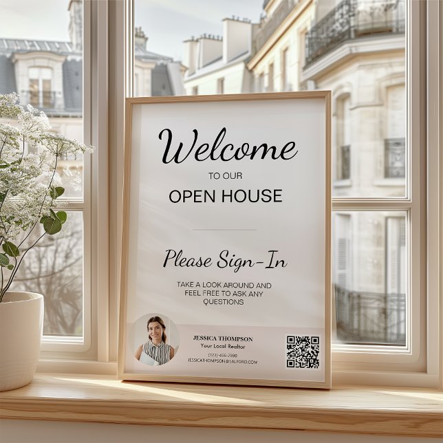 AnpassadPhoto Real Gods Open House-inloggningskod Reklamblad (CustomPhoto Real Estate Open House Sign In QR Code Flyer)