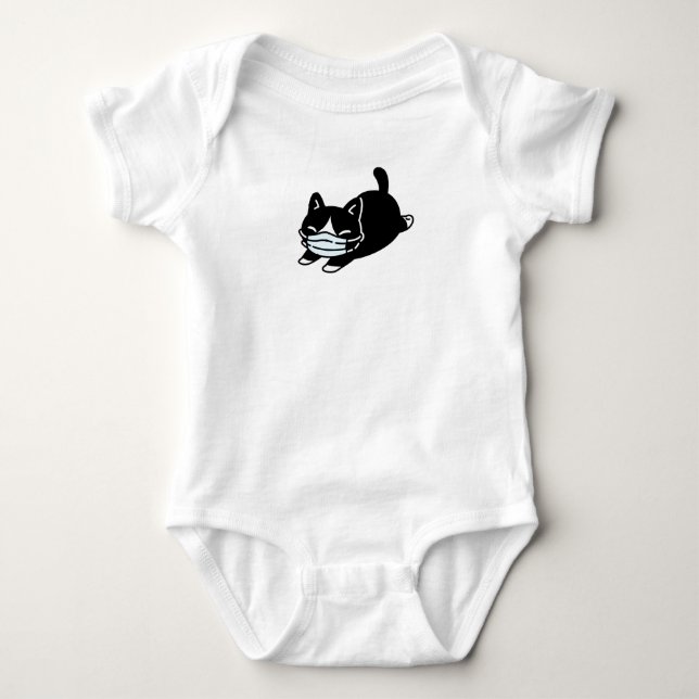 ANPASSANAMN KITTEN WEARING ANSIKTE MASK BABY BODYS T SHIRT (Framsida)