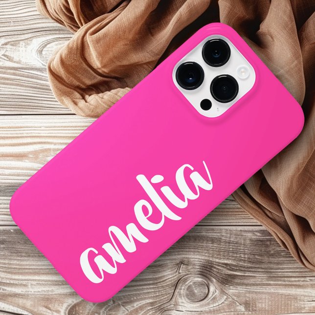 Anpassat Aqua-namnskript, fet shock rosa (Aqua blue custom name script bold hot pink Case-Mate iPhone case)