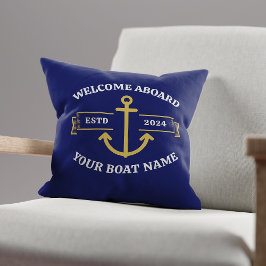 Anpassat båtnamn Välkommen ombord Marinblå & Guld Kudde