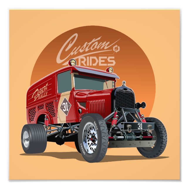 Anpassat bilkoncept för retrobil i tävling fototryck (Framsidan)