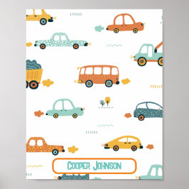 Anpassat bilnamn pastellblå och orange  poster