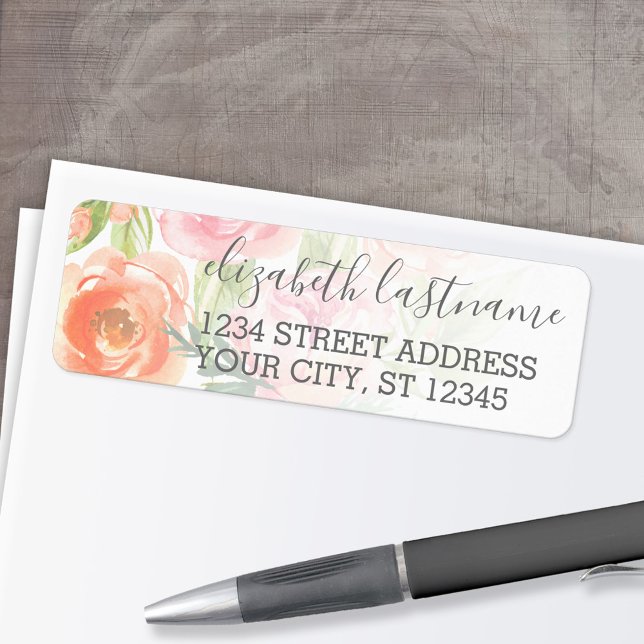 Anpassat Blommönster för målat vattenfärg Returadress Etikett (Custom Return Address Labels - Low Minimum)