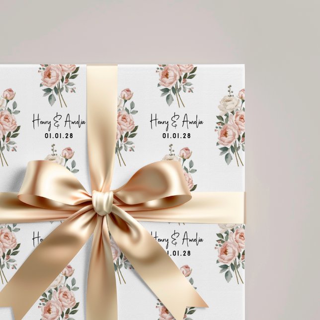Anpassat blomsterbröllopspartajusteringspappergåva presentpapper (Wedding wrapping paper, Bridal shower wrapping paper, Anniversary Engagement wrapping paper)