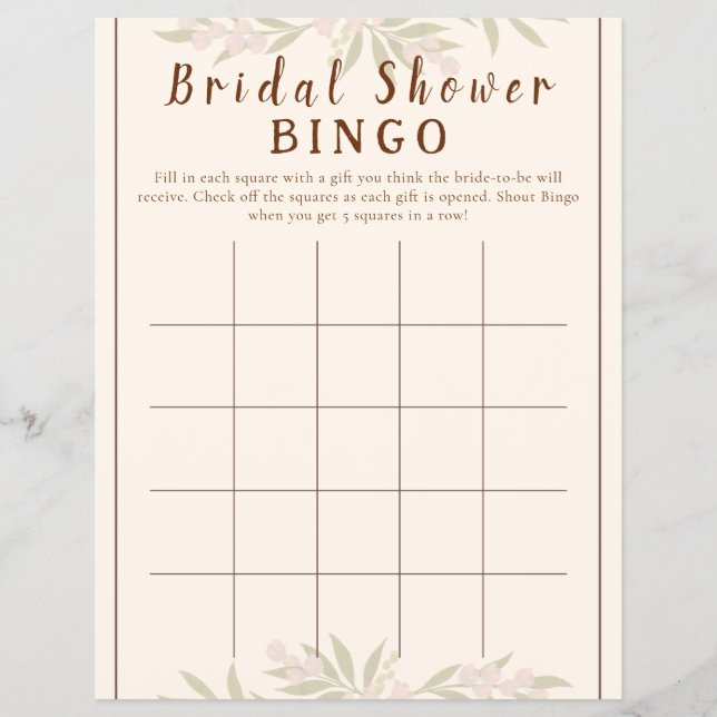 Anpassat Boho blommigt bröllops shower Bingo-spel Reklamblad (Framsidan)