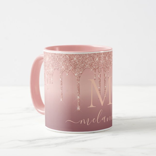 Anpassat brev med rosord Gold Glitter Namn Koffee  Mugg (Framsida vänster)