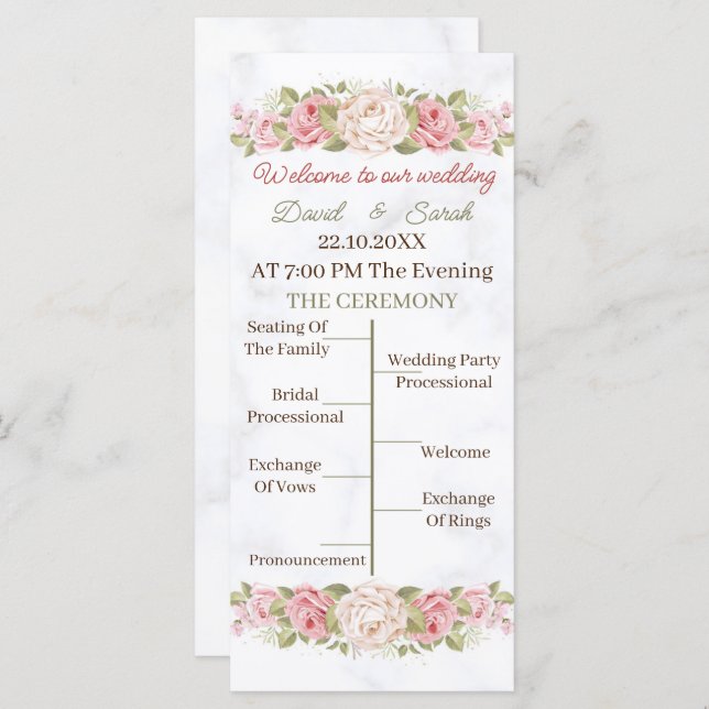 Anpassat Bröllopsprogram i elegant Ro (Fram/baksida)