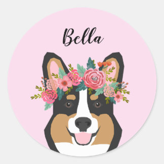 Anpassat Corgi-namn med tre färger Runt Klistermärke