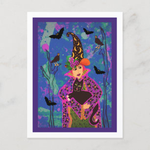 Anpassat Crazy Cat Witch Halloween-vykort Vykort