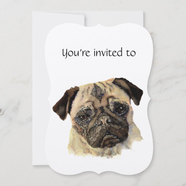 Anpassat daterat årsdag  Akvarell Mops Hund Husdju Inbjudningar (Framsida)