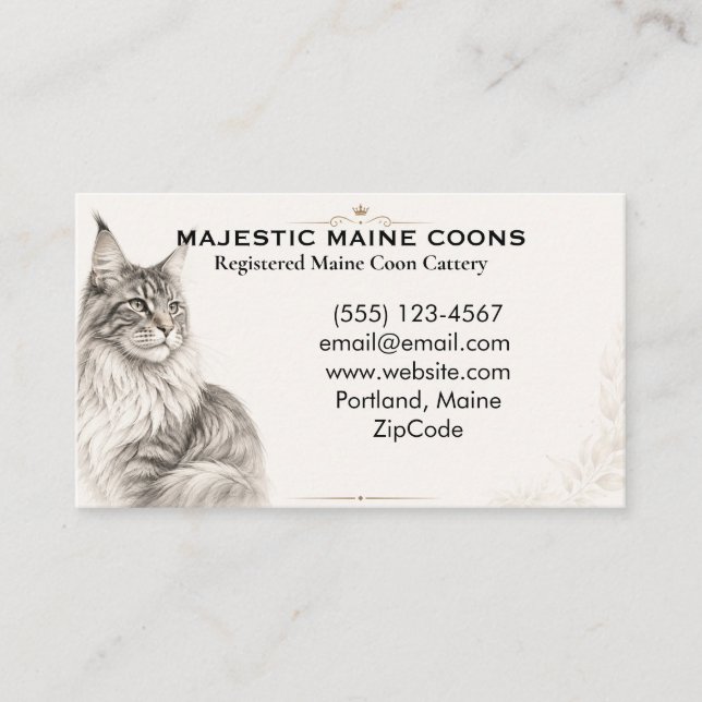 Anpassat Elegant Maine Coon Uppfödare Visitkort (Framsida)