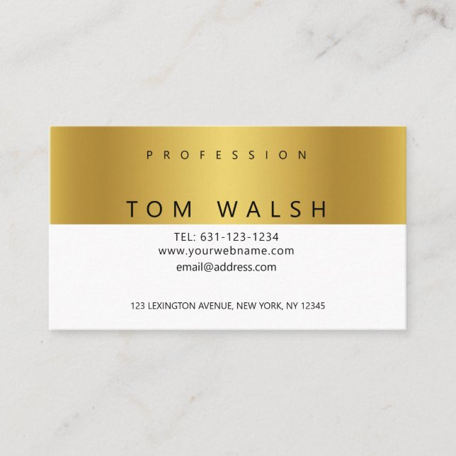 Anpassat Enkelt Elegant Guld Vitt Visitenkort Visitkort (Framsida)