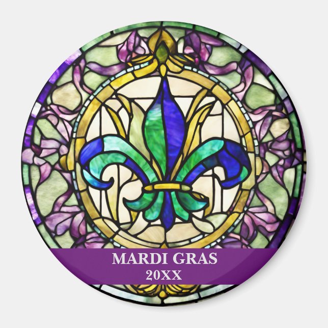 Anpassat Falskt Glas Mardi Gras Blomma Magnet (Framsidan)