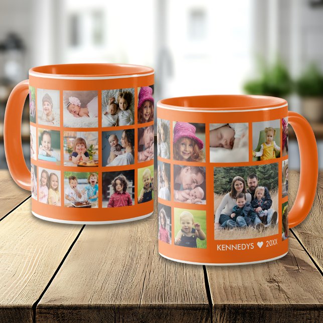 Anpassat familjenamn 22 Foto Collage Orange Mugg (Skapare uppladdad)