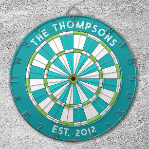 Anpassat familjenamn Tealblå vit Dartboard Darttavla