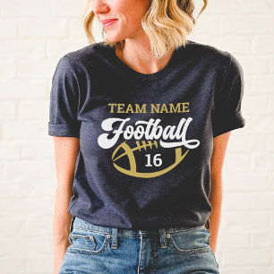 Anpassat fotbollslag manus guld marin mamma t shirt