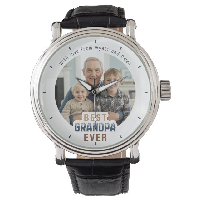 Anpassat fotomeddelande Bästa farfar någonsin Armbandsur (Framsida)