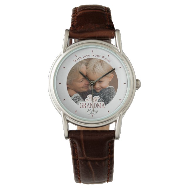 Anpassat fotomeddelande Bästa Mormor Någonsin Armbandsur (Framsida)