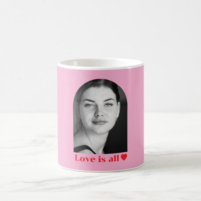 Anpassat fotonamn kärlek minimalistisk rosa röd kaffemugg (Center)