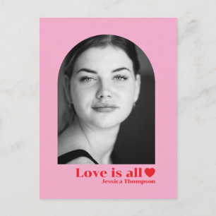 Anpassat fotonamn kärlek minimalistisk rosa röd vykort