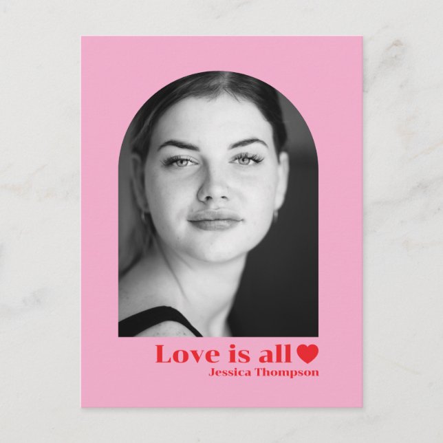 Anpassat fotonamn kärlek minimalistisk rosa röd vykort (Framsida)