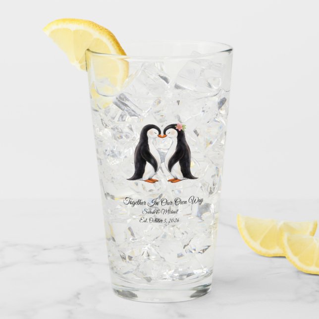 Anpassat Glas för Bröllopspingviner (Framsida Ice)