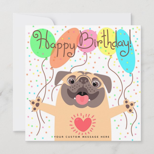 Anpassat Grattis på födelsedagen Pug Card med bubb Julkort (Framsida)