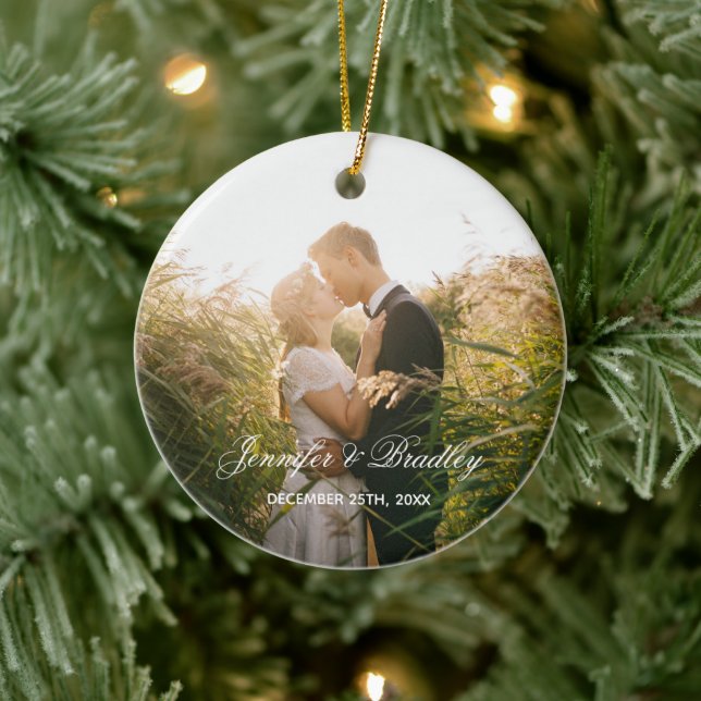 Anpassat hemnamn och foto för hemmet julgransprydnad keramik (Träd)