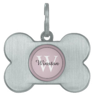 Anpassat husdjur Namn Vit Rosa Monogram ID-bricka Husdjur