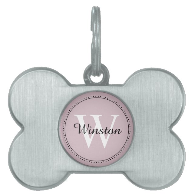 Anpassat husdjur Namn Vit Rosa Monogram ID-bricka Husdjur (Framsidan)