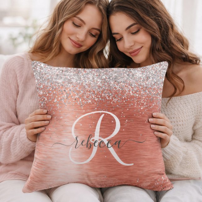 Anpassat initial & namn korall glitter kudde (Skapare uppladdad)