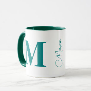 Anpassat initialbokstavsnamn Modern tealmonogram Mugg