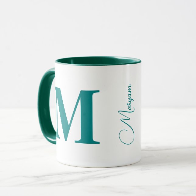Anpassat initialbokstavsnamn | Modern tealmonogram Mugg (Framsida vänster)