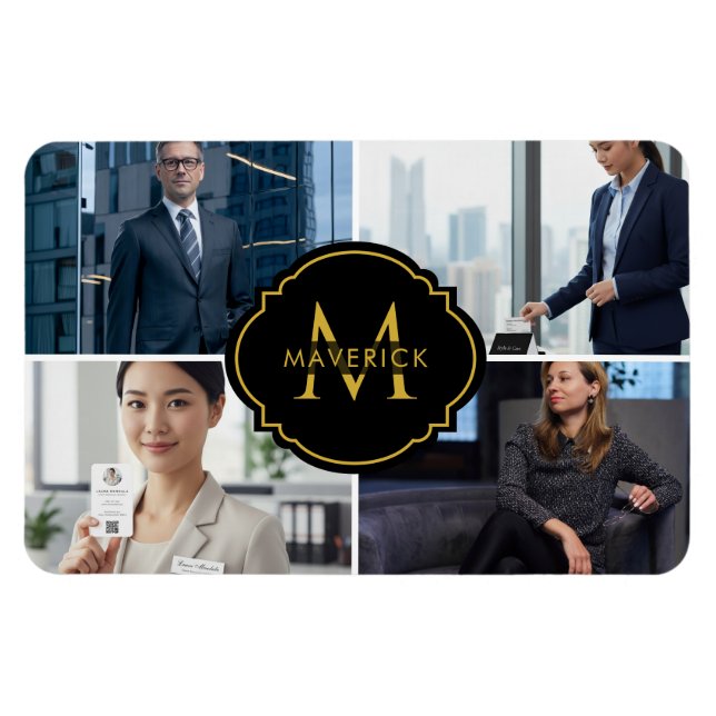 Anpassat initialnamn med fyra bilder Premium-utsee Magnet (Horisontell)