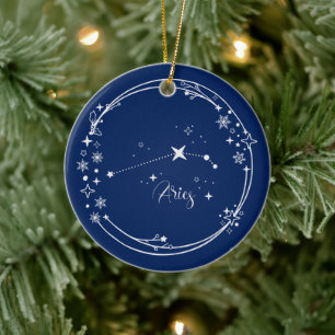 Anpassat julnamn Aries Zodiac Blue Silver Julgransprydnad Keramik