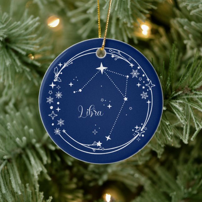 Anpassat julnamn Libra Zodiac Blue Silver Julgransprydnad Keramik (Träd)