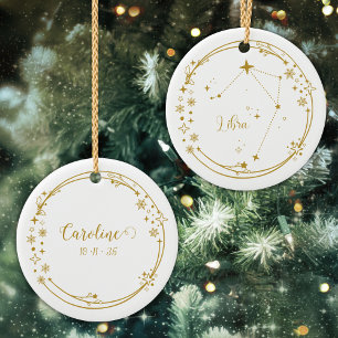 Anpassat julnamn Libra Zodiac-tecken Guld Julgransprydnad Keramik