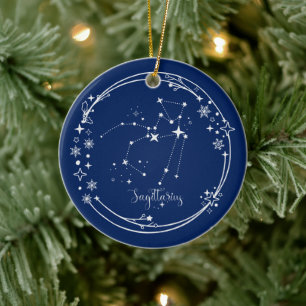 Anpassat julnamn Sagittarius Blue Silver Star Julgransprydnad Keramik