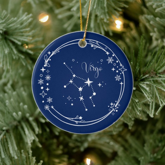 Anpassat julnamn Våg Zodiac Blue Silver Julgransprydnad Keramik (Träd)
