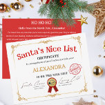 Anpassat julnamnsintyg för Santa Nice-lista Julkort<br><div class="desc">Detta magiska "Santa's Nice List Certificate" är en trevlig och festlig designad för att fira och erkänna brans beteende under hela året. Den har en klassisk utformning och elegant med vit bakgrund och med guldfärgat dekorativt gräns i varje hörn. Titeln "Santa's Nice List" visas på en framträdande plats överst i...</div>