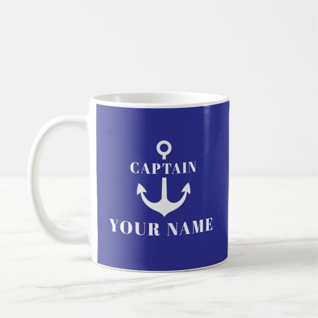 Anpassat kaptensnamn Ankar Blått Kaffemugg (Vänster)