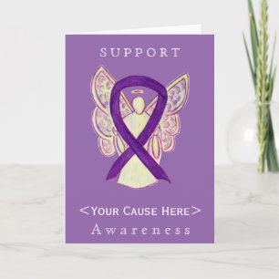 Anpassat kort för lila Awareness Ribbon Angel