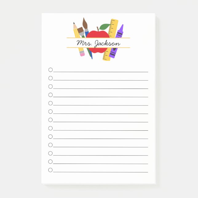 Anpassat lärarnamn tillbaka till skolan post-it block (Framsida)