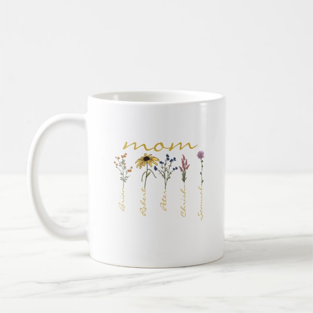 Anpassat mamma barn namn blomma kaffemugg (Vänster)