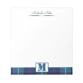 Anpassat manus Celadonblå rutig Tartan-monogram Anteckningsblock